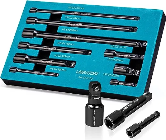 Libraton 9pcs Extension Bar Set, 1/4", 3/8" and 1/2" Drive Socket Extension, CR-V Extension Bar Set, with EVA Storage Tray 915102