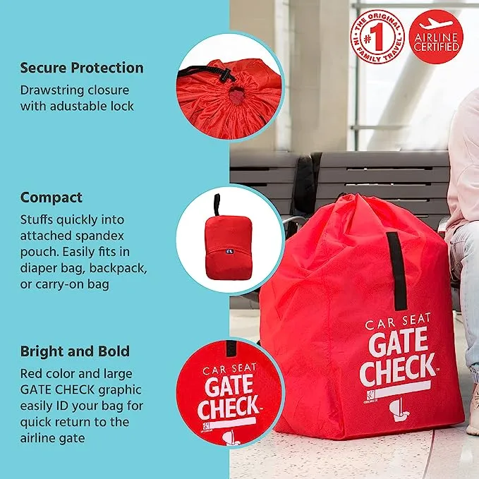 J.L. Childress Gate Check Bag - Air Travel Bag - Fits Convertible Car Seats, Infant carriers & Booster Seats, Red