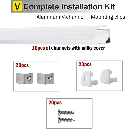 StarlandLed 10-Pack 6.6FT/2 Meter LED Aluminum Channel V-Shape LED Profile