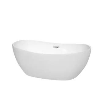 Wyndham Collection Rebecca 60" Freestanding Bathtub in White with Shiny White Drain and Overflow Trim