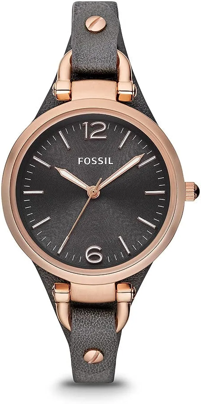 Fossil Georgia Smoke Grey Dial Grey Leather Strap Watch for Women - ES3077