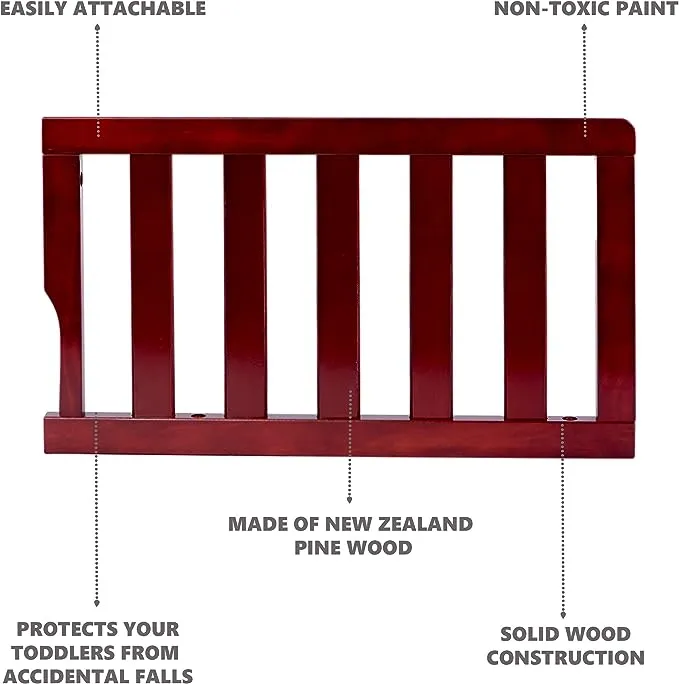 Dream On Me Convertible Crib Toddler Guard Rail in Cherry, Converts Cribs to Toddler Beds, Solid Wood Construction