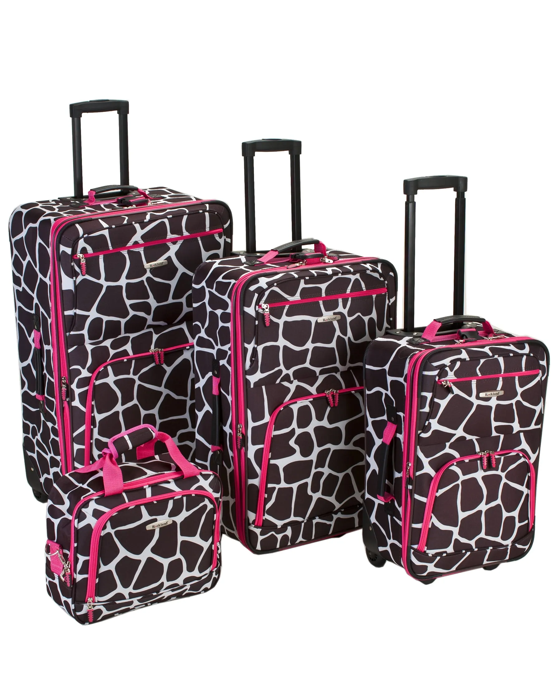 Rockland 4-Piece Luggage Set - Pink Giraffe