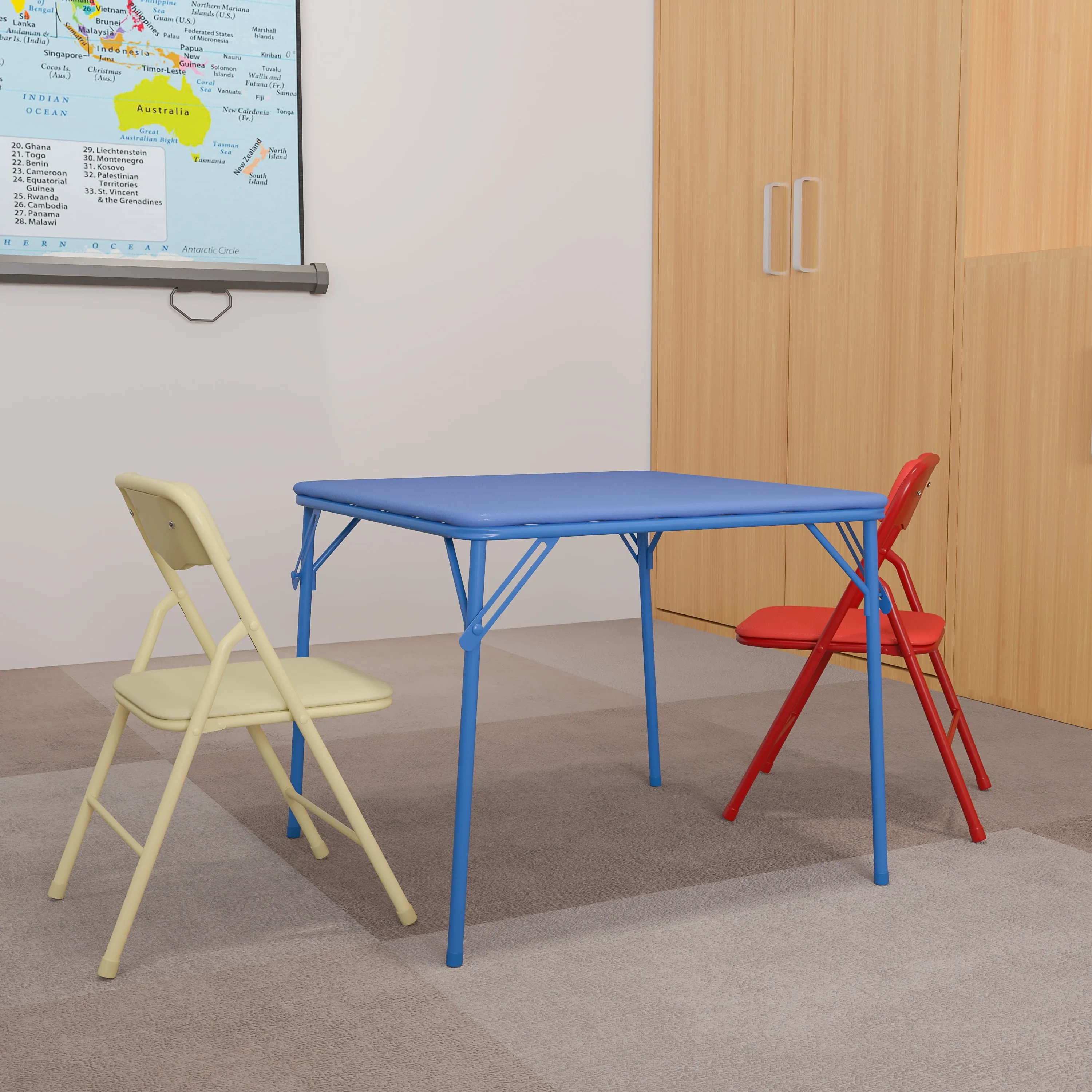 Flash Furniture Mindy Kids Colorful 3 Piece Folding Table and Chair Set, BlueFlash Furniture Mindy Kids Colorful 3 Piece Folding Table and Chair Set, Blue