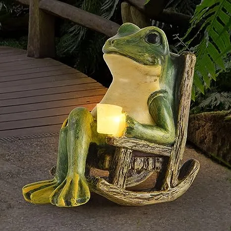 FOXMIS Miniature Frog Garden Statue Christmas Decorations Fairy Garden Accessories Outdoor Indoor Solar Garden Frog Decor Art Housewarming Gift for Patio, Yard, Lawn Ornament,3.89"x2.36"x3.93"