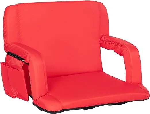 Flash Furniture Extra Wide Lightweight Reclining Stadium Chair with Armrests Padded Back & Seat with Dual Storage Pockets & Backpack Straps Red