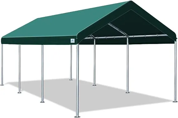 ADVANCE OUTDOOR Adjustable 10x20 ft Heavy Duty Carport Car Canopy Garage Boat Shelter Party Tent, Adjustable Peak Height from 9.5ft to 11ft, Green