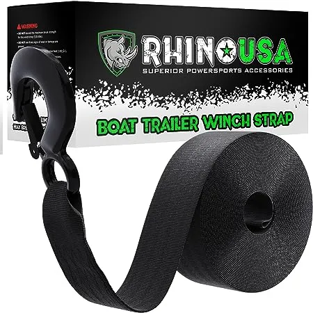 Rhino USA Boat Winch Strap with Hook (2" x 20') - 10,000lb Break Strength - Ultimate Replacement Boat Trailer Winch Straps with Safety Hook - Compatible with Pontoon, Jet Ski, Fishing Boat & More!