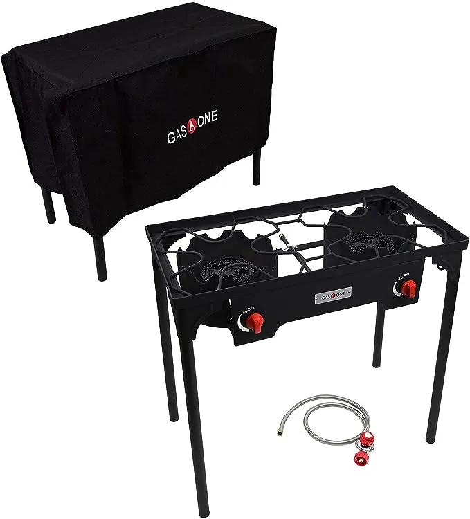 Gasone Two Burner Propane Camp Stove with Cover Outdoor High Pressure Propane Double Burner