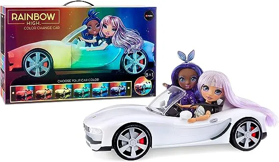 Rainbow High Color Change Car – Convertible Vehicle, 8-in-1 Light-Up, Multicolor with Wheels That Move, Working Seat Belts, Steering Wheel. Fits 2 Fashion Dolls, Toy Gift for Kids Ages 6 7 8+ to 12