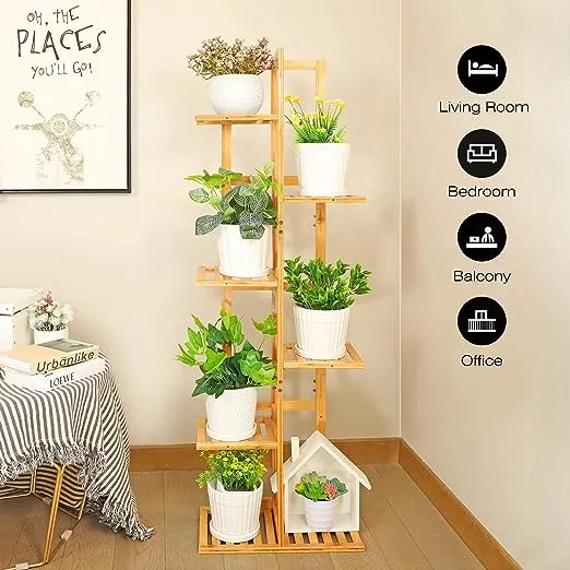 ROSSNY Plant Stand Indoor 6 Tier 7 Potted Bamboo Plant Stands for Indoor Plants