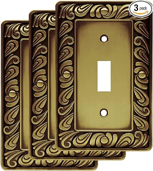 Franklin Brass W10108V-ABT Paisley Single Toggle Switch Wall Plate Tumbled Antique Brass 3 Pack