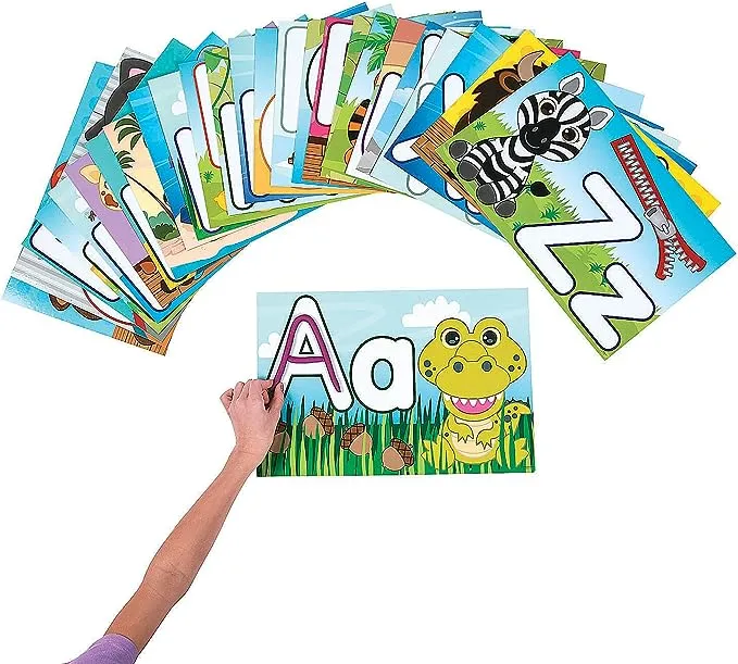 Fun Express Alphabet Letter Learning Mats, 26 Pieces, 15" x 10" Laminated Cardstock, Educational Activities for Kids Ages 3+, Interactive Learning Tools