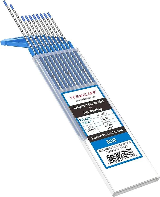 YESWELDER TIG Welding Tungsten Electrode 2% Lanthanated 1/16 inch x 7 inch (Blue, WL20/EWLa-2) 10-pk 1/16 inch Blue