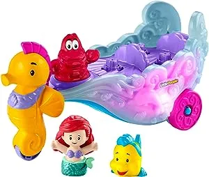 Fisher-Price Little People Toddler Toy Disney Princess Ariel's Light-Up Sea Carriage Musical Vehicle for Pretend Play Ages 18+ Months​