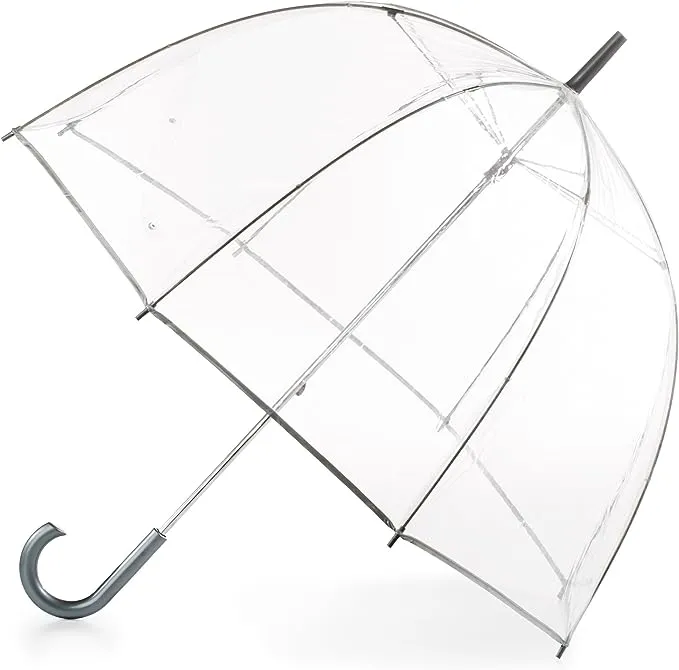 totes Women's Clear Bubble Umbrella – Transparent Dome Coverage – Large Windproof and Rainproof Canopy – Ideal for Weddings, Proms or Everyday Protection, White & Black Dots