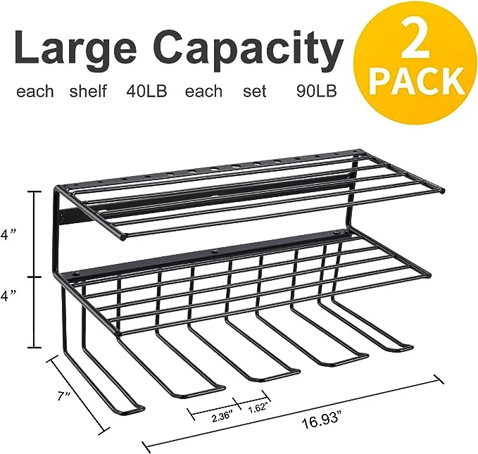 YueTong Power Tool Organizer for Tool Storage,Drill Holer Wall Mount,Storage Rack for Garage Organization, Wall Organizer with Shelf,Heavy Duty for Lifetime Use(2 Pack Black)