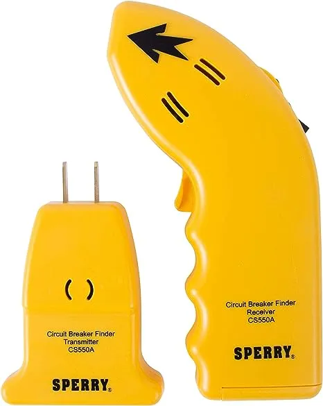 Sperry Instruments CS550A Circuit Breaker Finder, Quickly Locate AC Circuits/Fuses, Visual LED, Plug Style Transmitter/Auto-Sensing Receiver, 120V AC, Yellow