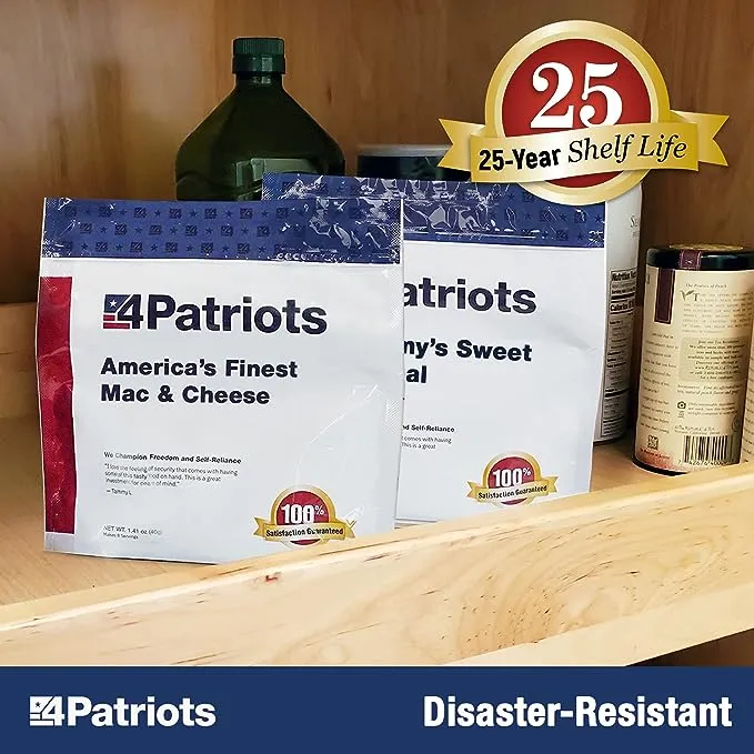 4Patriots 72-Hour Emergency Food Supply Survival Kit, Perfect for Camping, Freeze Dried Preparedness Food, Designed to Last 25 Years, Be Ready with 16 Servings of Delicious Breakfast, Lunch, & Dinner