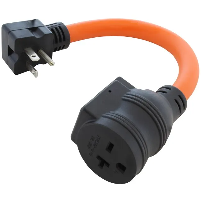 AC WORKS 1ft NEMA 6-20 Outlet Extender with Breaker 20-Amp 3-wire Grounding Single To Single Orange Basic Flexible Adapter