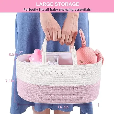 ABenkle Baby Diaper Caddy, Nursery Storage Bin and Car Organizer for Diapers and Baby Wipes, Cotton Rope Diaper Basket Caddy, Changing Table Diaper Storage Caddy Baby Gift Baskets -BlueABenkle Baby Diaper Caddy, Nursery Storage Bin and Car Organizer for 