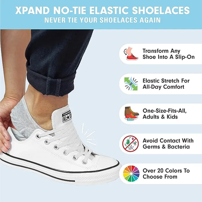 Xpand Elastic No Tie Shoe Laces System For Sneakers - No Tie Shoe Laces For Kids & Adults - One Size Fits All