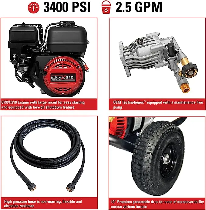 Simpson 61248 Clean Machine 2.5 GPM 3400 psi CRX Engine Gas Pressure Washer