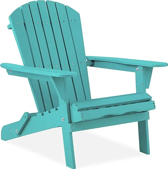 Best Choice Products Folding Adirondack Chair Outdoor, Wooden Accent Lounge Furniture w/ 350lb Capacity - Blue