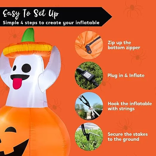 Joiedomi 5 FT Halloween Inflatable Ghost in Pumpkin with Build-in LEDs Blow Up Inflatables for Halloween Party Indoor, Outdoor, Yard, Garden, Lawn Decorations