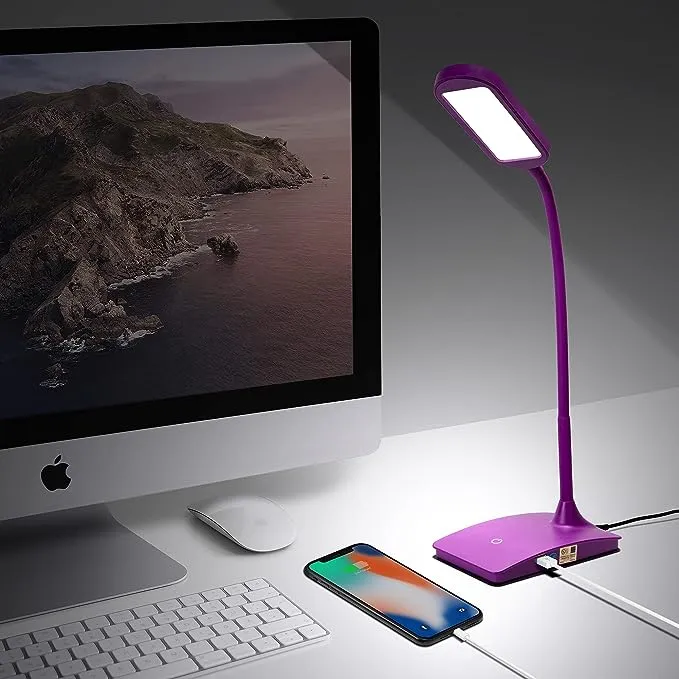 Purple Desk Lamp For Home Office Super Bright Small Desk Lamp With Usb Charging 