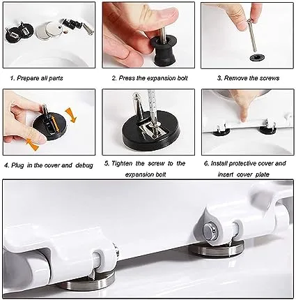 Lystin Upgraded 2 Full Set Toilet Seat Hinge Fixings Top Fix Nuts Screws Quick Release Hinges Fittings Rubber Back to Wall for