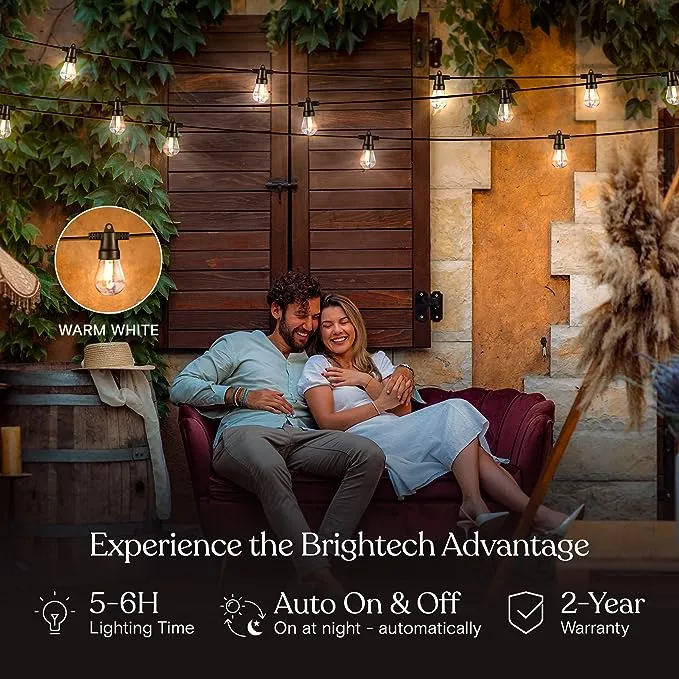 Brightech Ambience Pro Solar LED String Lights - S14, 1W, 24ft, 2700K