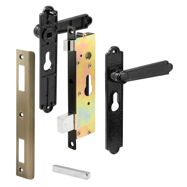 Prime-Line K 5057 Security Door Non-Locking Mortise Handle Set, Steel and Diecast Construction, Black (1 Set)