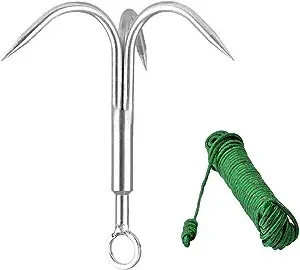 Yiliaw Stainless Steel Outdoor Grappling Hook with 50FT Rope/Climbing Claw/Gravity Hook/Flying Tigers/Aquatic Anchor Hook for Your Outdoor Life,Hiking,Tree Limb Removal