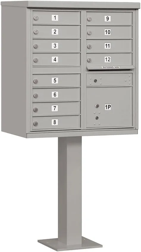 Salsbury Industries 3312GRY-U Cluster Box Unit - 12 A Size Doors - Type II - Gray - USPS Access