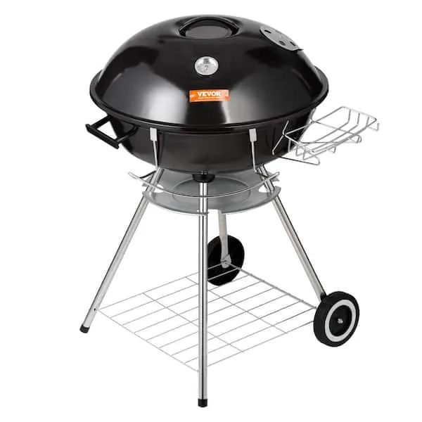 VEVOR 22 inch Kettle Charcoal Grill, Premium Kettle Grill with Wheels, Porcelain-Enameled Lid and Ash Catcher & Thermometer for BBQ, Round Barbecue Grill Outdoor Cooking, Picnic, Patio and Backyard