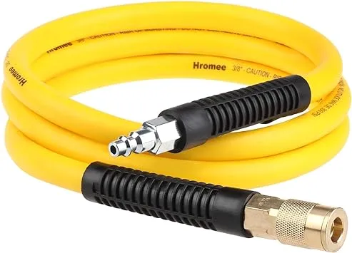 Hromee Hybrid Lead-in Air Hose 3/8 Inch x 6FT with 1/4"NPT Quick Coupler and Plug 300PSI Yellow Whip Compressor Hose Short