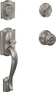 Schlage Single Cylinder Camelot Handleset and Georgian Knob - Satin Nickel