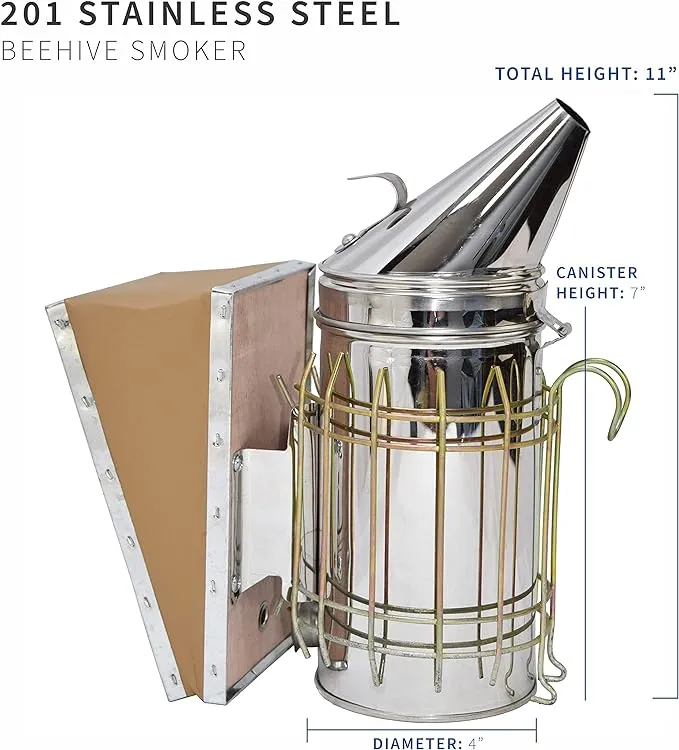 VIVO Stainless Steel Bee Hive Smoker with Heat Shield, Beekeeping Equipment BEE-V001