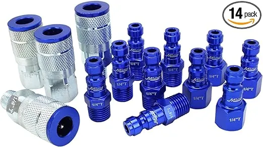 Milton S-314TKIT Colorfit Coupler & Plug Kit - (T-Style, Blue) - 1/4" NPT (14-Piece)