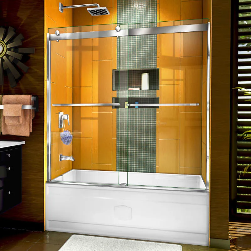 DreamLine Sapphire 56-in to 60-in x 60-in Semi-frameless Sliding Chrome Alcove Bathtub Door