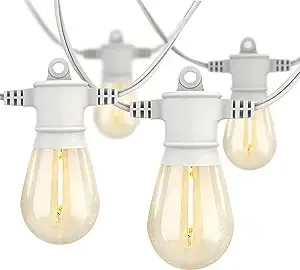 White String Lights, 48Ft White Outdoor Lights with 16 1W Shatterproof LED Bulbs