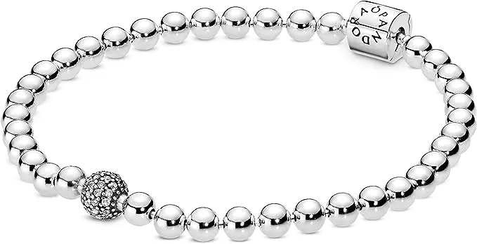 PANDORA 925 Silver Beads &amp; Pave Clasp Bracelet 598342CZ-17 w/ Gift Box - New