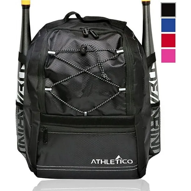 Athletico Youth Baseball Bag - Bat Backpack for Baseball, T-Ball & Softball Equipment & Gear | Holds Bat, Helmet, Glove | Fence Hook (Black)