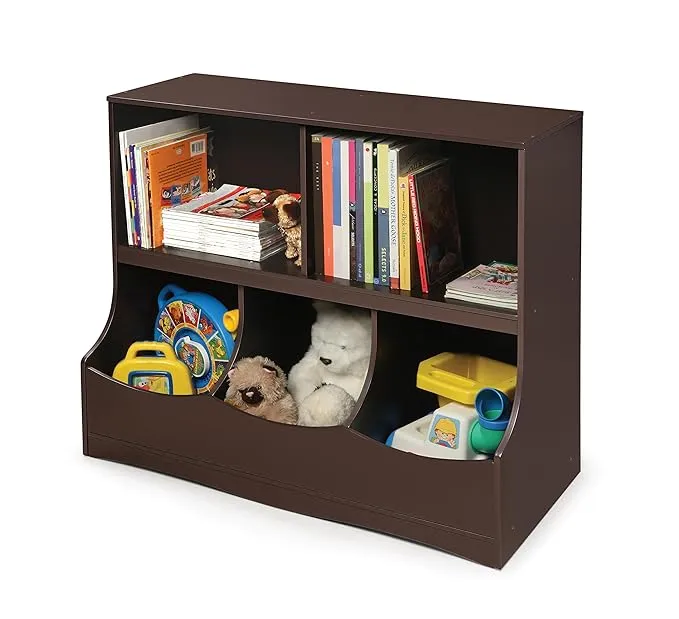 Badger Basket Multi-Bin Toy Storage Organizer and Book Shelf for Kids - Gray