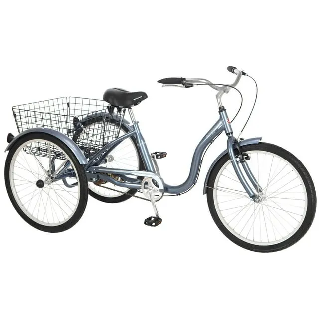 Schwinn Meridian - Bicicleta de triciclo para adultos, crucero de playa de tres ruedas, ruedas de 24 y 26 pulgadas, marco de aluminio bajo, manubrio ajustable, asiento de crucero grande, cesta