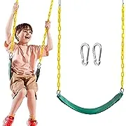 TURFEE Heavy Duty Swing Seat Green Color with 66” Chain, Swing Set Accessories Replacement with Snap Hooks for Kids Outdoor Play Playground Trees, Swing Set