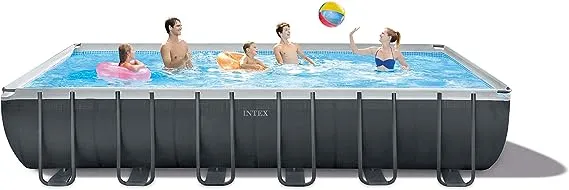 Intex 26367EH 24' x 12' x 52 inch Rectangular Ultra XTR Frame Swimming Pool w/ Pump, Gray