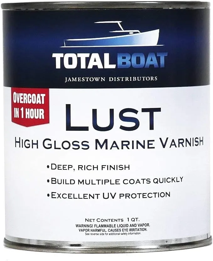 TotalBoat-482869 Lust Marine Varnish, High Gloss and Matte Finish for Wood, Boats, Outdoor Furniture (High Gloss, Quart)