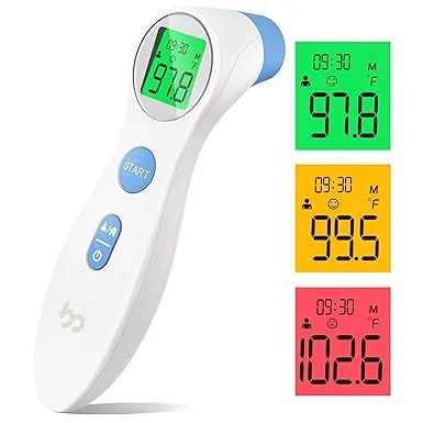 Touchless Forehead Thermometer for Adults and Kids, Digital Infrared Thermometer for Home with Fever Indicator, Instant Accurate Reading